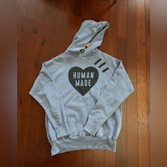 Human Made Heart Logo Hoodie Blue Size Large Oversized EUC - Picture 2 of 10